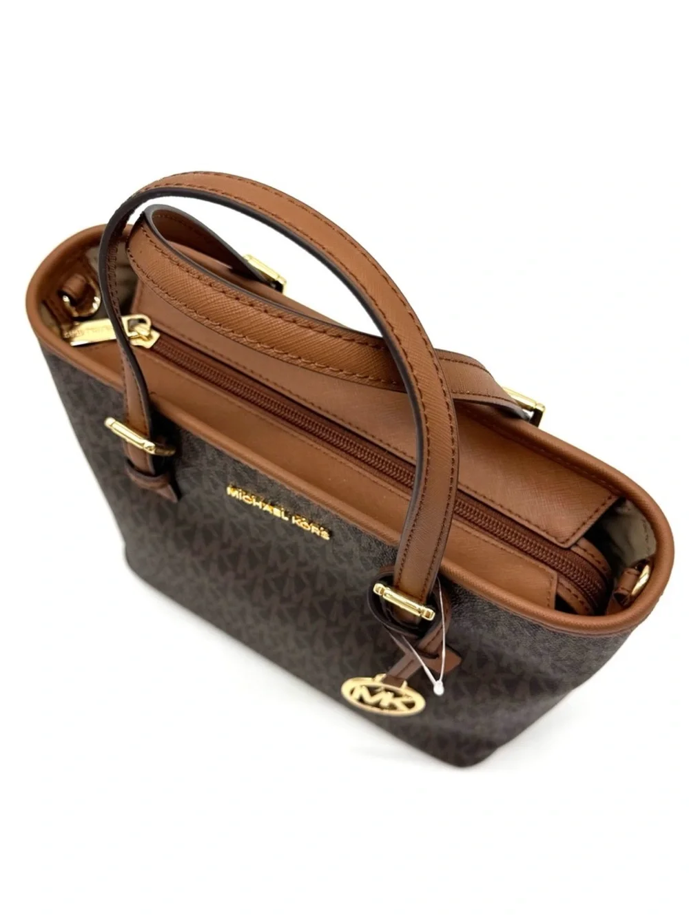 Michael Kors XS Jet Set Travel Convertible TZ Tote Bag Brown Signature
